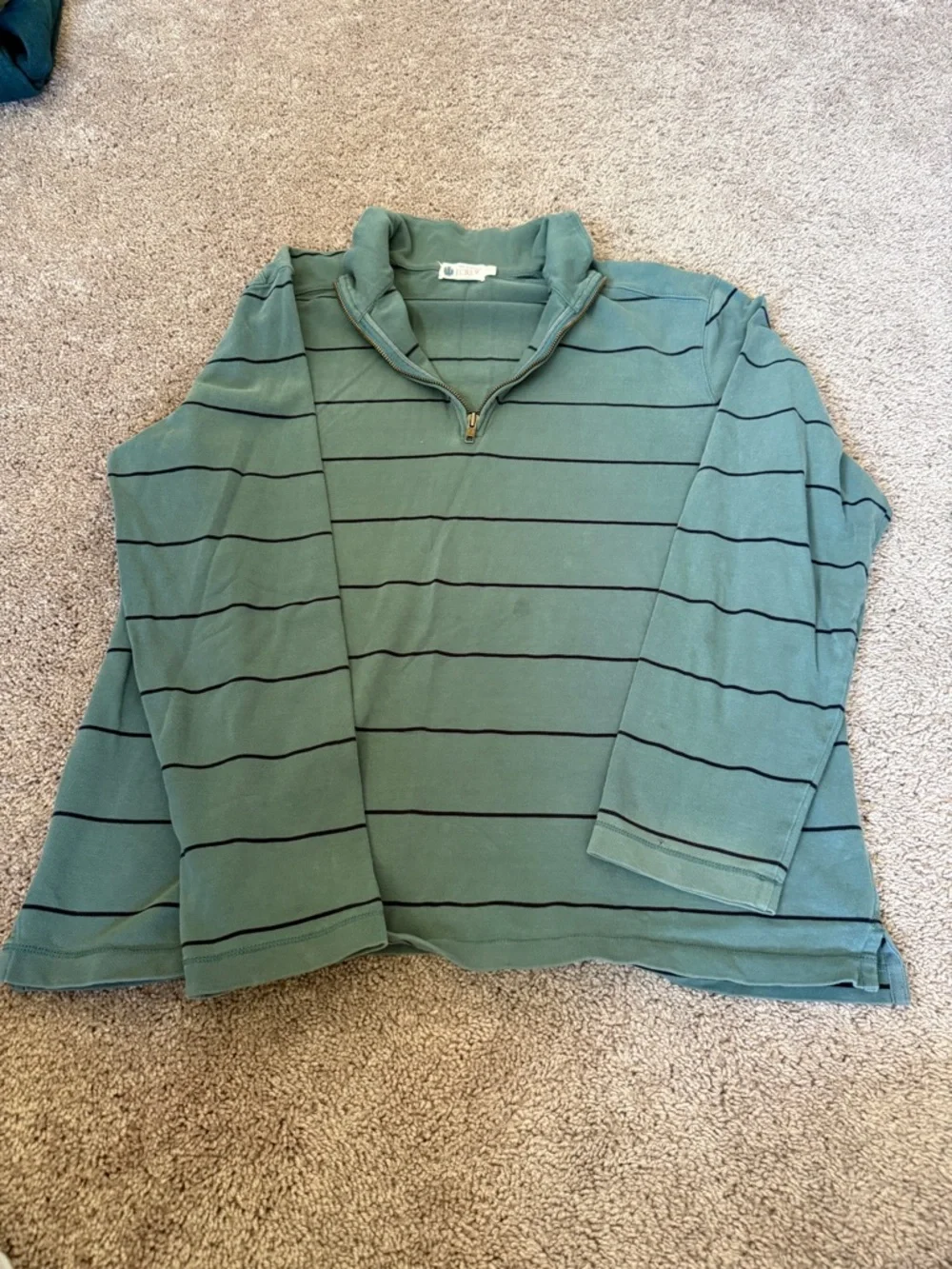 J. Crew Green Striped Quarter-Zip pullover Sweater